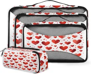 4 Set Packing Cubes for Suitcases, Travel Essentials for Carry on Luggage, Fantastic Heart Suitcase Organizers for Clothes Shoes Toiletries Travel Accessories in 4 Sizes - Dreamy Heart