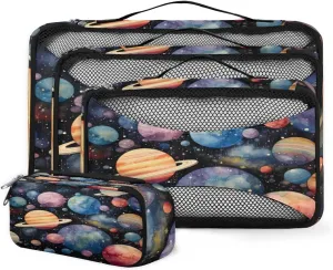 4 Set Packing Cubes for Suitcases, Travel Essentials for Carry on Luggage, Glitter Galaxy Suitcase Organizers for Clothes Shoes Toiletries Travel Accessories in 4 Sizes - Fantastic Galaxy