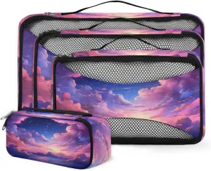 4 Set Packing Cubes for Suitcases, Travel Essentials for Carry on Luggage, Glowing Galaxy Suitcase Organizers for Clothes Shoes Toiletries Travel Accessories in 4 Sizes - Colorful Galaxy