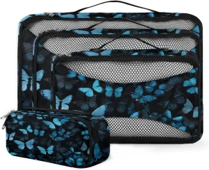 4 Set Packing Cubes for Suitcases, Travel Essentials for Carry on Luggage, Graffiti Butterfly Suitcase Organizers for Clothes Shoes Toiletries Travel Accessories in 4 Sizes - Watercolor Butterfly