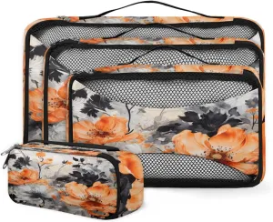 4 Set Packing Cubes for Suitcases, Travel Essentials for Carry on Luggage, Graffiti Flower Suitcase Organizers for Clothes Shoes Toiletries Travel Accessories in 4 Sizes - Beautiful Flower