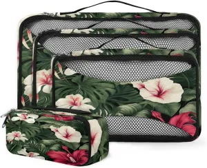 4 Set Packing Cubes for Suitcases, Travel Essentials for Carry on Luggage, Lively Flower Suitcase Organizers for Clothes Shoes Toiletries Travel Accessories in 4 Sizes - Colorful Flower