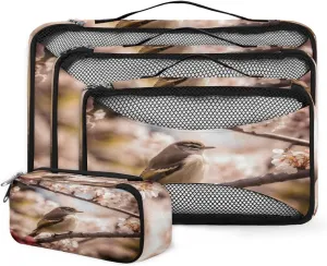 4 Set Packing Cubes for Suitcases, Travel Essentials for Carry on Luggage, Lovely Bird Suitcase Organizers for Clothes Shoes Toiletries Travel Accessories in 4 Sizes - Cute Bird