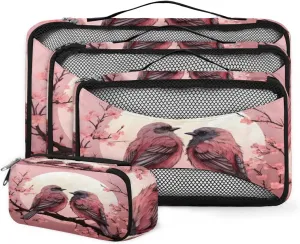 4 Set Packing Cubes for Suitcases, Travel Essentials for Carry on Luggage, Magical Bird Suitcase Organizers for Clothes Shoes Toiletries Travel Accessories in 4 Sizes - Lovely Bird