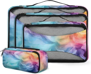 4 Set Packing Cubes for Suitcases, Travel Essentials for Carry on Luggage, Mandala Suitcase Organizers for Clothes Shoes Toiletries Travel Accessories in 4 Sizes - Tie Dyeing