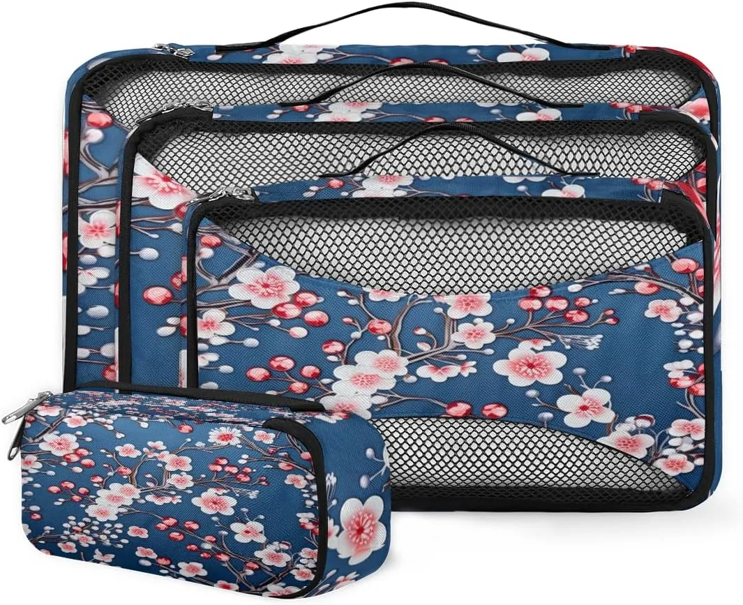 4 Set Packing Cubes for Suitcases, Travel Essentials for Carry on Luggage, Modern Flowers Suitcase Organizers for Clothes Shoes Toiletries Travel Accessories in 4 Sizes - Dreamy Flowers