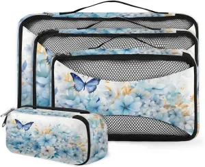 4 Set Packing Cubes for Suitcases, Travel Essentials for Carry on Luggage, Mystic Butterfly Suitcase Organizers for Clothes Shoes Toiletries Travel Accessories in 4 Sizes - Dreamy Butterfly
