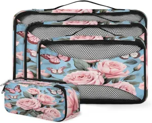 4 Set Packing Cubes for Suitcases, Travel Essentials for Carry on Luggage, Mystical Flower Suitcase Organizers for Clothes Shoes Toiletries Travel Accessories in 4 Sizes - Lively Flower