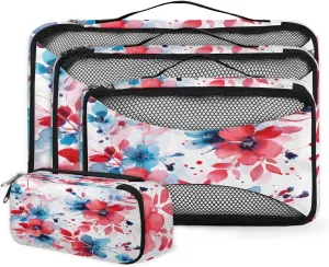 4 Set Packing Cubes for Suitcases, Travel Essentials for Carry on Luggage, Mystical Flowers Suitcase Organizers for Clothes Shoes Toiletries Travel Accessories in 4 Sizes - Colorful Flowers