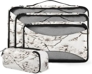 4 Set Packing Cubes for Suitcases, Travel Essentials for Carry on Luggage, Mystical Flowers Suitcase Organizers for Clothes Shoes Toiletries Travel Accessories in 4 Sizes - Dreamy Flowers