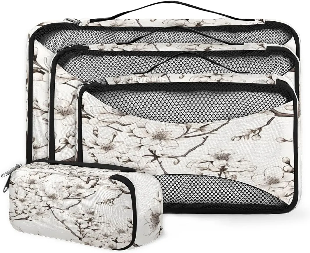 4 Set Packing Cubes for Suitcases, Travel Essentials for Carry on Luggage, Mystical Flowers Suitcase Organizers for Clothes Shoes Toiletries Travel Accessories in 4 Sizes - Dreamy Flowers