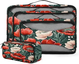 4 Set Packing Cubes for Suitcases, Travel Essentials for Carry on Luggage, Mystical Flowers Suitcase Organizers for Clothes Shoes Toiletries Travel Accessories in 4 Sizes - Varicolored Flowers