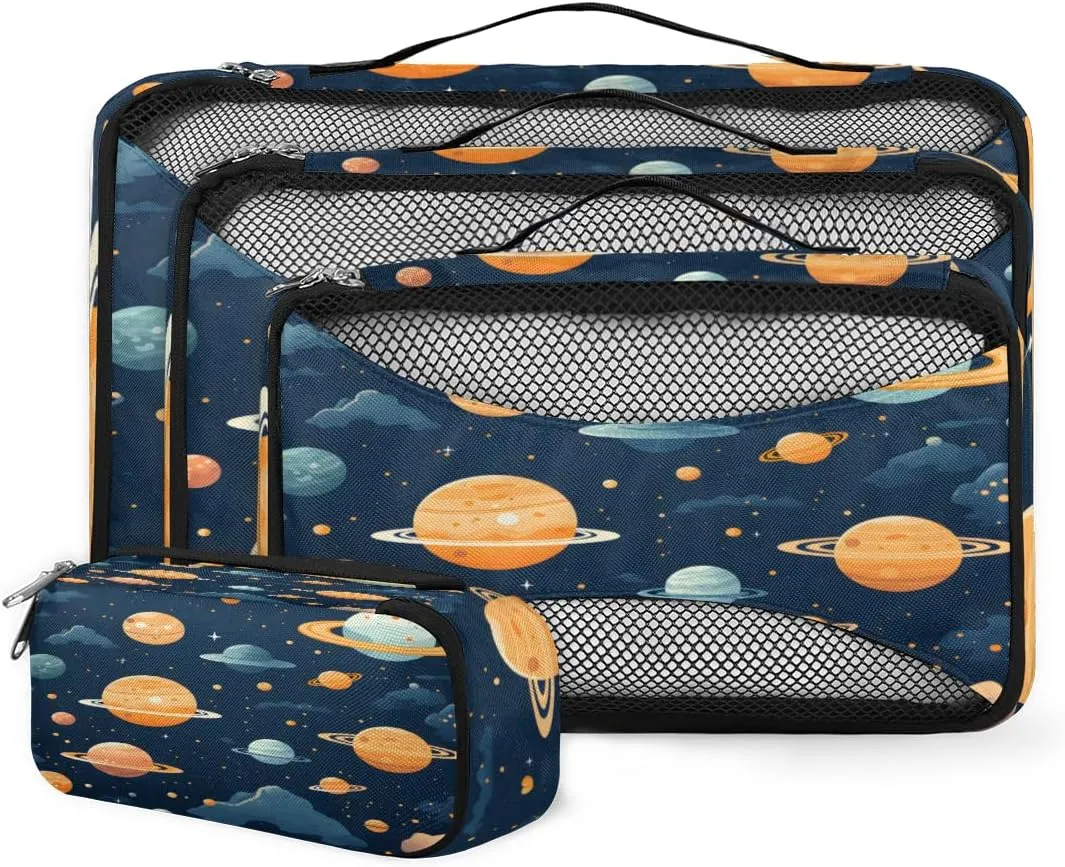 4 Set Packing Cubes for Suitcases, Travel Essentials for Carry on Luggage, Mystical Galaxy Suitcase Organizers for Clothes Shoes Toiletries Travel Accessories in 4 Sizes - Artistic Galaxy