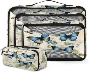 4 Set Packing Cubes for Suitcases, Travel Essentials for Carry on Luggage, Retro Butterfly Suitcase Organizers for Clothes Shoes Toiletries Travel Accessories in 4 Sizes - Colorful Butterfly