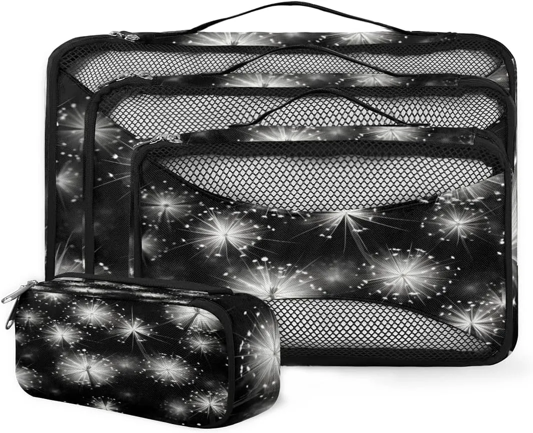 4 Set Packing Cubes for Suitcases, Travel Essentials for Carry on Luggage, Retro Dandelion Suitcase Organizers for Clothes Shoes Toiletries Travel Accessories in 4 Sizes - Mystical Dandelion