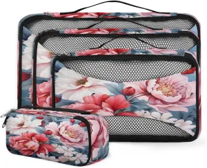 4 Set Packing Cubes for Suitcases, Travel Essentials for Carry on Luggage, Retro Floral Suitcase Organizers for Clothes Shoes Toiletries Travel Accessories in 4 Sizes - Fantastic Floral