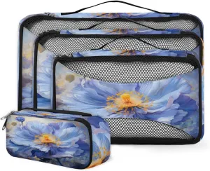 4 Set Packing Cubes for Suitcases, Travel Essentials for Carry on Luggage, Retro Flower Suitcase Organizers for Clothes Shoes Toiletries Travel Accessories in 4 Sizes - Beautiful Flower