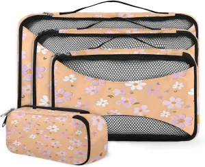 4 Set Packing Cubes for Suitcases, Travel Essentials for Carry on Luggage, Retro Flowers Suitcase Organizers for Clothes Shoes Toiletries Travel Accessories in 4 Sizes - Ethnic Flowers