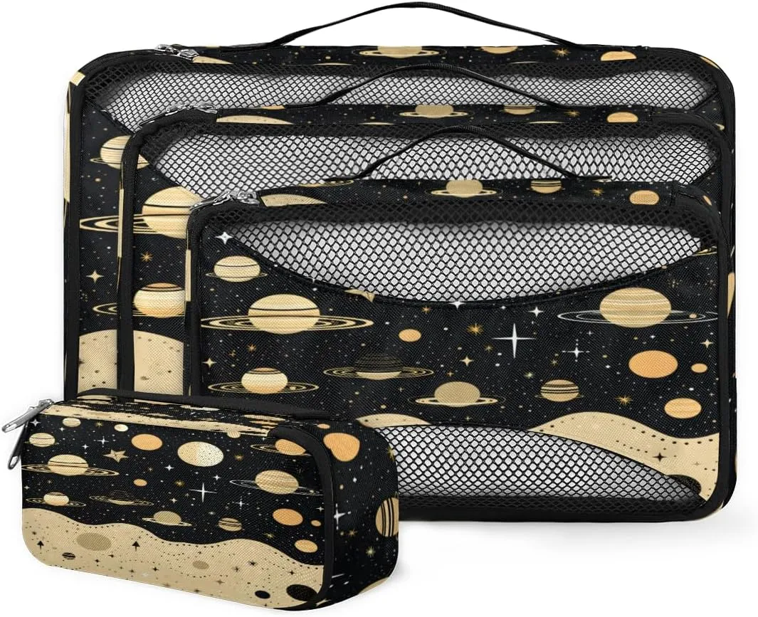 4 Set Packing Cubes for Suitcases, Travel Essentials for Carry on Luggage, Retro Galaxy Suitcase Organizers for Clothes Shoes Toiletries Travel Accessories in 4 Sizes - Cartoon Galaxy