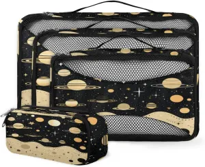 4 Set Packing Cubes for Suitcases, Travel Essentials for Carry on Luggage, Retro Galaxy Suitcase Organizers for Clothes Shoes Toiletries Travel Accessories in 4 Sizes - Cartoon Galaxy