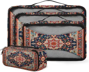 4 Set Packing Cubes for Suitcases, Travel Essentials for Carry on Luggage, Rich Damask Suitcase Organizers for Clothes Shoes Toiletries Travel Accessories in 4 Sizes - Retro Flower