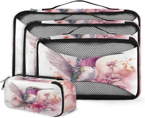 4 Set Packing Cubes for Suitcases, Travel Essentials for Carry on Luggage, Romantic Bird Suitcase Organizers for Clothes Shoes Toiletries Travel Accessories in 4 Sizes - Cute Bird