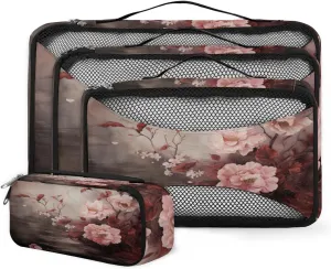4 Set Packing Cubes for Suitcases, Travel Essentials for Carry on Luggage, Rose Flower Suitcase Organizers for Clothes Shoes Toiletries Travel Accessories in 4 Sizes - Beautiful Flower