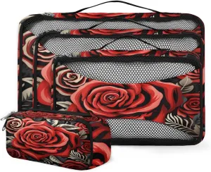 4 Set Packing Cubes for Suitcases, Travel Essentials for Carry on Luggage, Rose Flower Suitcase Organizers for Clothes Shoes Toiletries Travel Accessories in 4 Sizes - Mystical Flower