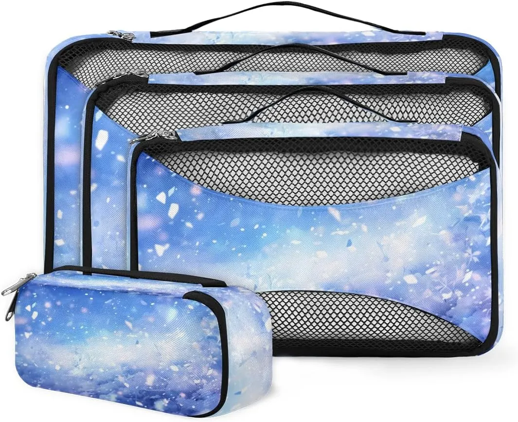 4 Set Packing Cubes for Suitcases, Travel Essentials for Carry on Luggage, Sky blue Suitcase Organizers for Clothes Shoes Toiletries Travel Accessories in 4 Sizes - Glitter
