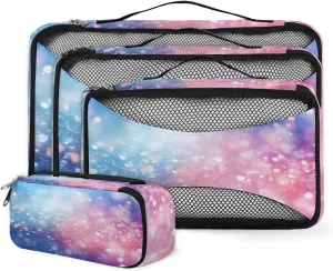 4 Set Packing Cubes for Suitcases, Travel Essentials for Carry on Luggage, Steel Blue Suitcase Organizers for Clothes Shoes Toiletries Travel Accessories in 4 Sizes - Glitter