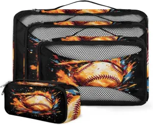4 Set Packing Cubes for Suitcases, Travel Essentials for Carry on Luggage, Suitcase Organizers for Clothes Shoes Toiletries Travel Accessories in 4 Sizes - Baseball Colorful Ball