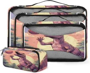 4 Set Packing Cubes for Suitcases, Travel Essentials for Carry on Luggage, Suitcase Organizers for Clothes Shoes Toiletries Travel Accessories in 4 Sizes - Dinosaur Play Basketball
