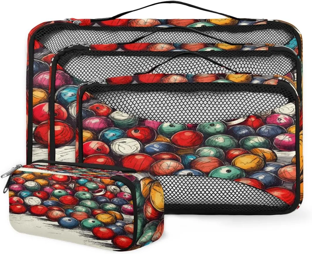 4 Set Packing Cubes for Suitcases, Travel Essentials for Carry on Luggage, Suitcase Organizers for Clothes Shoes Toiletries Travel Accessories in 4 Sizes - Graffiti Sport Ball