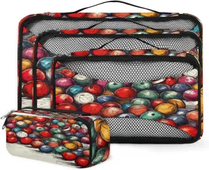 4 Set Packing Cubes for Suitcases, Travel Essentials for Carry on Luggage, Suitcase Organizers for Clothes Shoes Toiletries Travel Accessories in 4 Sizes - Graffiti Sport Ball