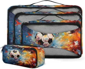 4 Set Packing Cubes for Suitcases, Travel Essentials for Carry on Luggage, Suitcase Organizers for Clothes Shoes Toiletries Travel Accessories in 4 Sizes - Watercolor Soccer Ball