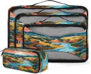 4 Set Packing Cubes for Suitcases, Travel Essentials for Carry on Luggage, Sunset Forest Suitcase Organizers for Clothes Shoes Toiletries Travel Accessories in 4 Sizes - Graffiti Forest