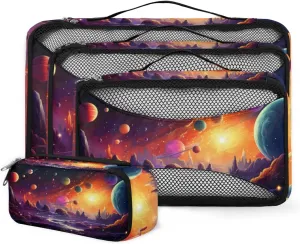 4 Set Packing Cubes for Suitcases, Travel Essentials for Carry on Luggage, Universe Galaxy Suitcase Organizers for Clothes Shoes Toiletries Travel Accessories in 4 Sizes - Bright Galaxy