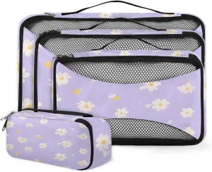 4 Set Packing Cubes for Suitcases, Travel Essentials for Carry on Luggage, Varicolored Flowers Suitcase Organizers for Clothes Shoes Toiletries Travel Accessories in 4 Sizes - Dreamy Flowers