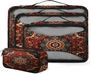 4 Set Packing Cubes for Suitcases, Travel Essentials for Carry on Luggage, Vintage Floral Suitcase Organizers for Clothes Shoes Toiletries Travel Accessories in 4 Sizes - Rich Damask