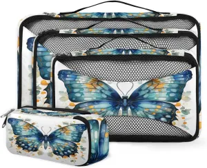 4 Set Packing Cubes for Suitcases, Travel Essentials for Carry on Luggage, Watercolor Butterfly Suitcase Organizers for Clothes Shoes Toiletries Travel Accessories in 4 Sizes - Artistic Butterfly