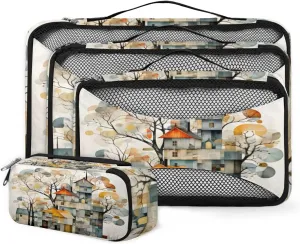 4 Set Packing Cubes for Suitcases, Travel Essentials for Carry on Luggage, Watercolor Castle Suitcase Organizers for Clothes Shoes Toiletries Travel Accessories in 4 Sizes - Colorful Castle