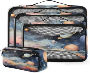 4 Set Packing Cubes for Suitcases, Travel Essentials for Carry on Luggage, Watercolor Galaxy Suitcase Organizers for Clothes Shoes Toiletries Travel Accessories in 4 Sizes - Colorful Galaxy