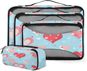 4 Set Packing Cubes for Suitcases, Travel Essentials for Carry on Luggage, Watercolor Heart Suitcase Organizers for Clothes Shoes Toiletries Travel Accessories in 4 Sizes - Abstract Heart