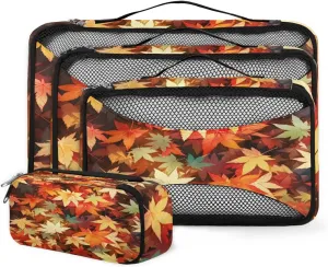 4 Set Packing Cubes for Suitcases, Travel Essentials for Carry on Luggage, Watercolor Leaves Suitcase Organizers for Clothes Shoes Toiletries Travel Accessories in 4 Sizes - Fantastic Maple Leaves