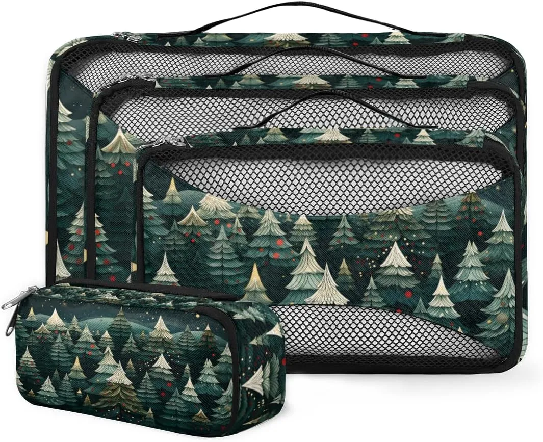 4 Set Packing Cubes for Suitcases, Travel Essentials for Carry on Luggage, Xmas Tree Suitcase Organizers for Clothes Shoes Toiletries Travel Accessories in 4 Sizes - Graffiti Tree