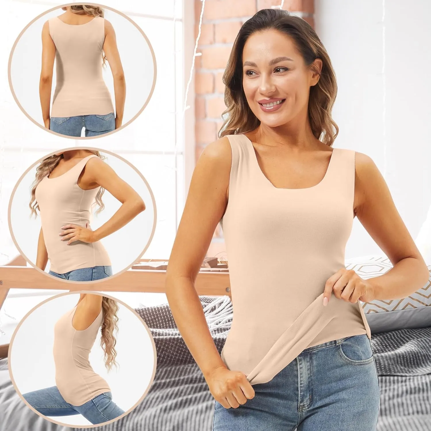 6 Pcs Thermal Tank Tops Women Underwear Tops Sleeveless Undershirt Cotton Camisole Warm Base Layer for Women