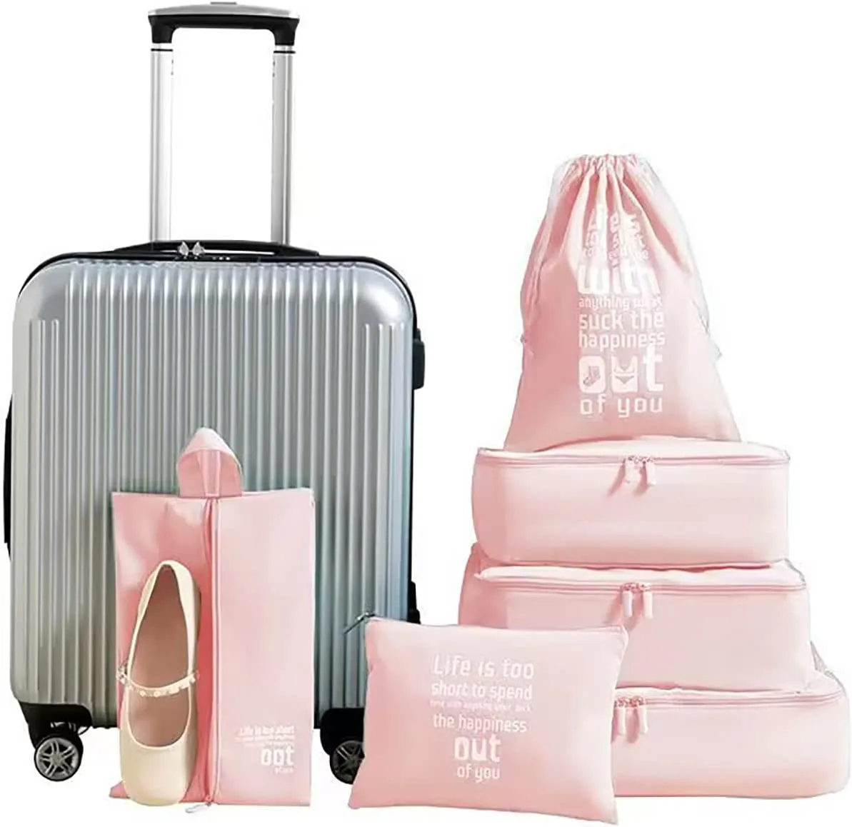 6Pcs Packing Cubes for Travel Accessories, Foldable Essentials Suitcase Organizer,Lightweight Mesh Luggage Storage Bag (Pink)