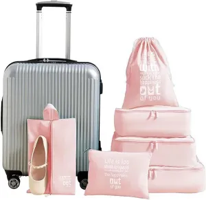6Pcs Packing Cubes for Travel Accessories, Foldable Essentials Suitcase Organizer,Lightweight Mesh Luggage Storage Bag (Pink)