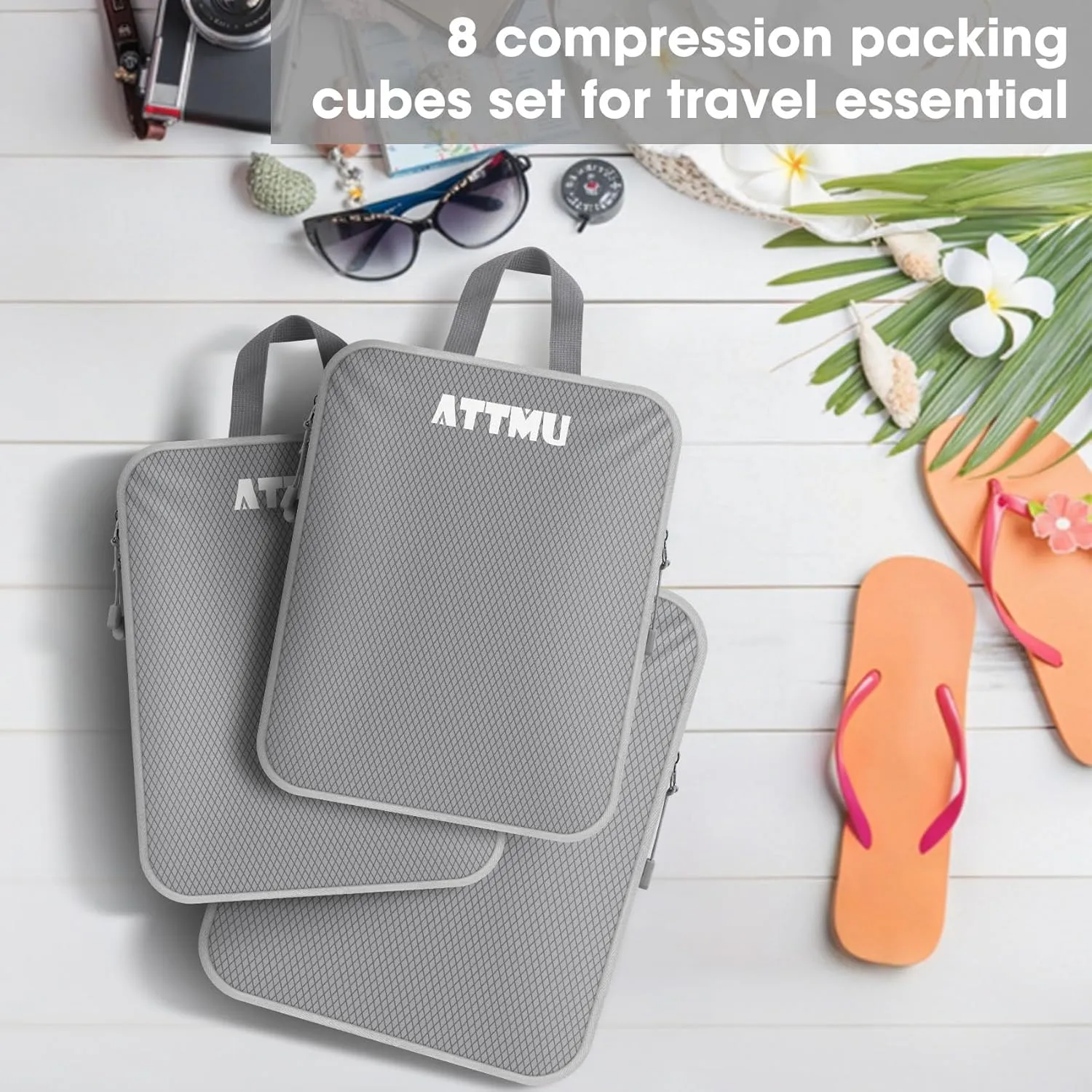 8 Set Compression Packing Cubes, Expandable Packing Cubes for Travel Essentials Accessories, Travel Compression Bags for Packing with Shoes & Laundry Bags for Carry on Luggage Suitcase (Black)