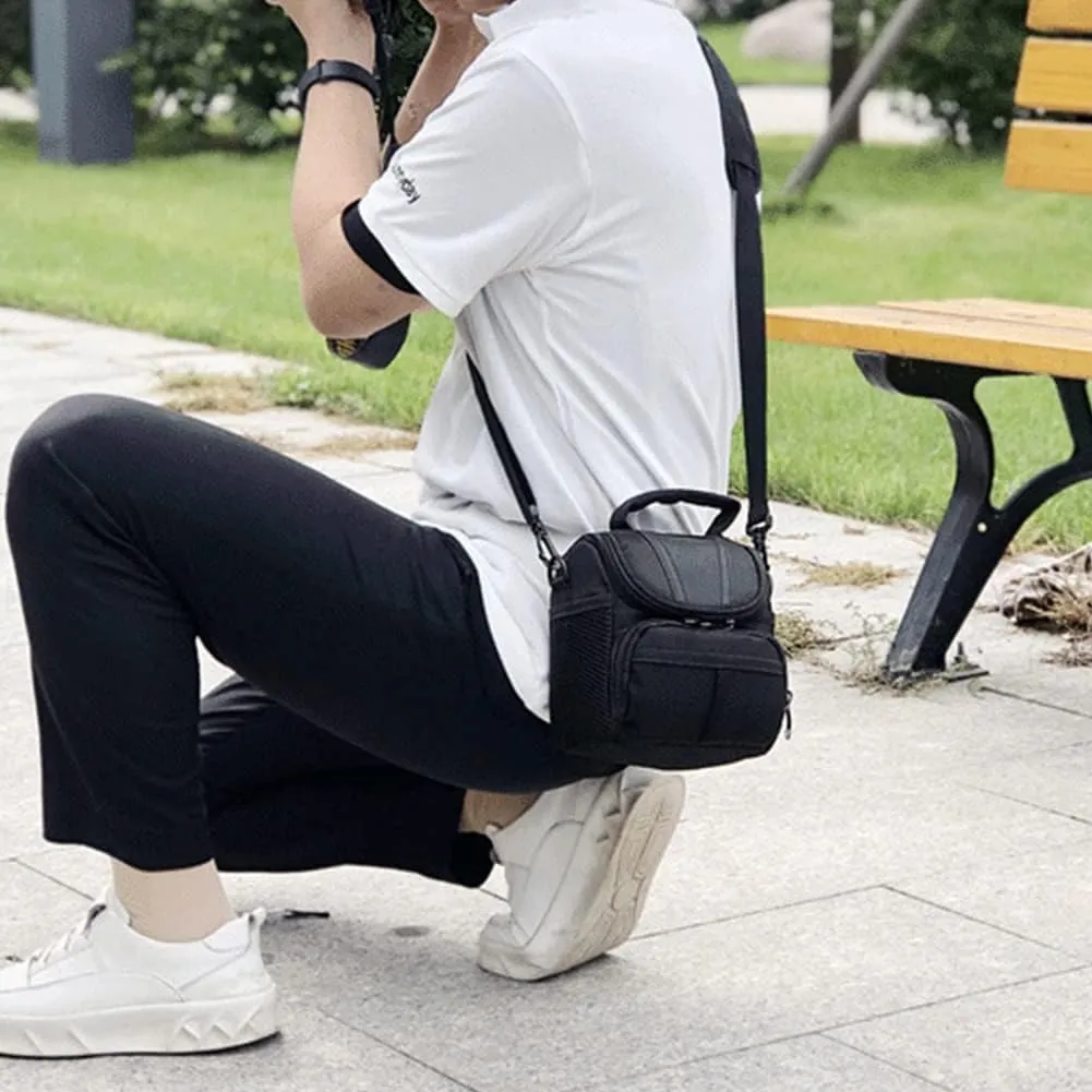 Accessories Adjustable Strap SLR DSLR Carry Shoulder Case Photography Black Camera Bag Nylon Zipper Pocket (Black 1)